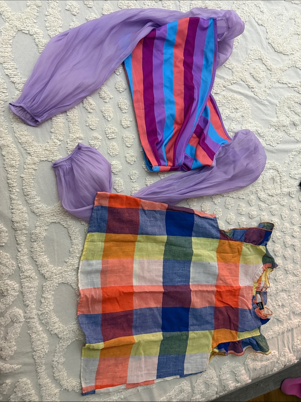 Colorful Striped & Checkered Two-Piece Set — Purple, Pink, Blue, Orange, Yellow